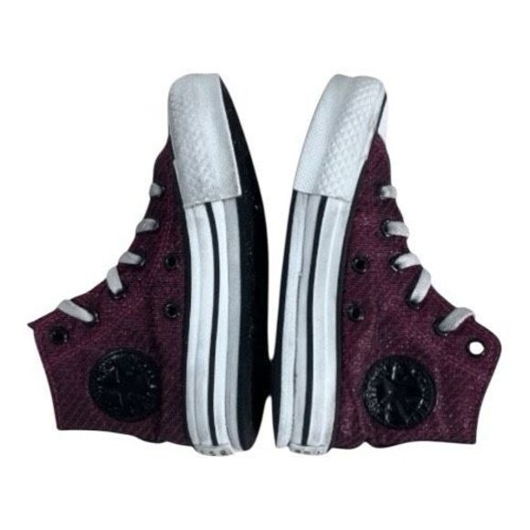 Converse Platform Lift Girls Purple Shimmering Sneakers Size 12Y Hi Top Lace Up - Picture 4 of 11
